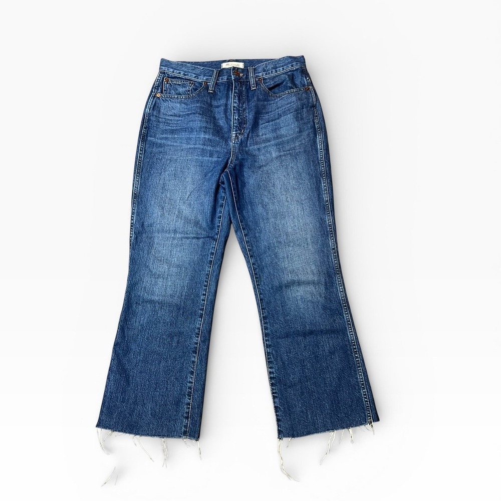 Madewell Rigid Demi-Boot Crop Jeans Size 29 High Rise Raw Hem Wide Leg Denim